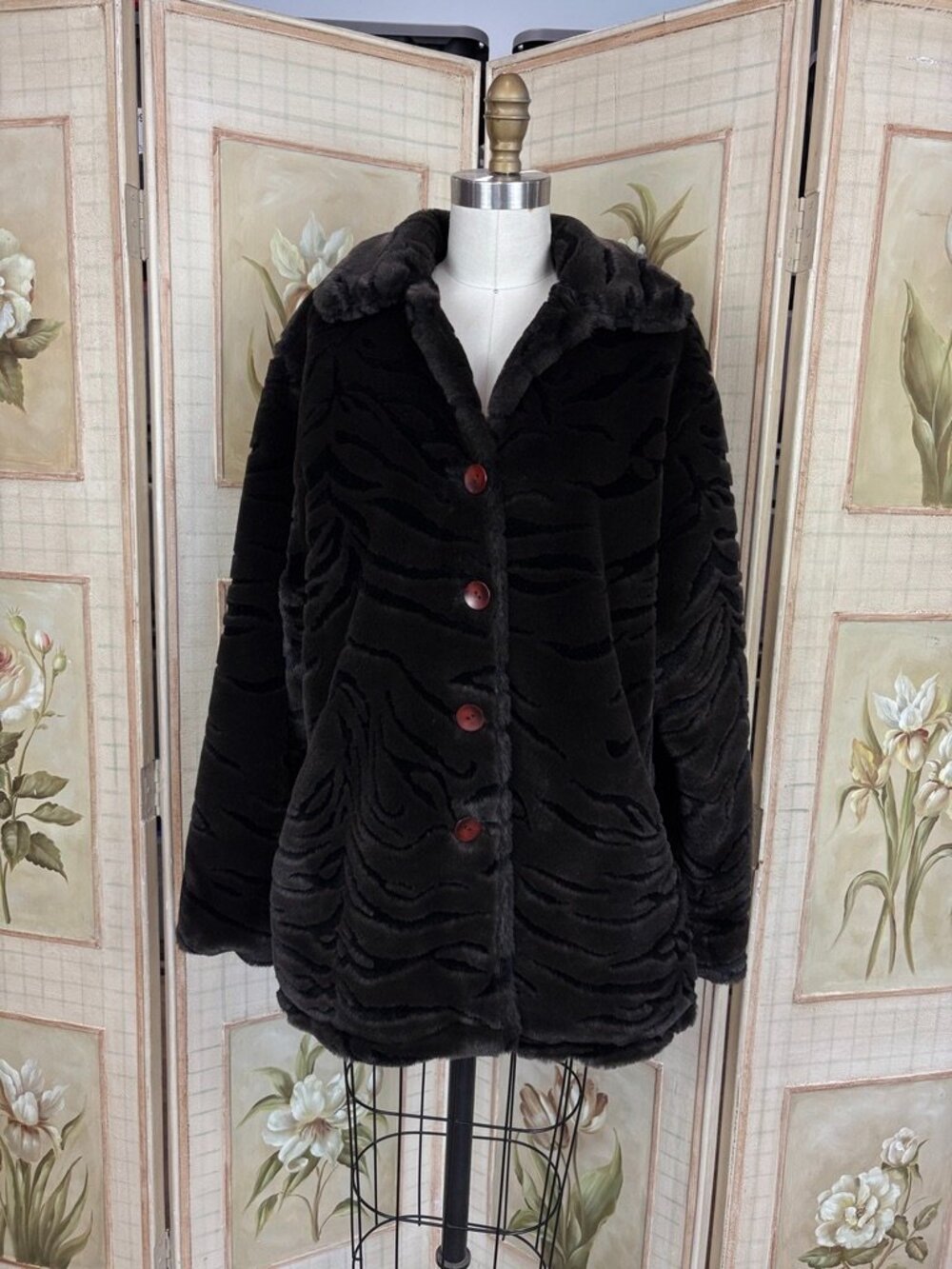 Vintage Brown Faux Fur w/ Zebra Pattern